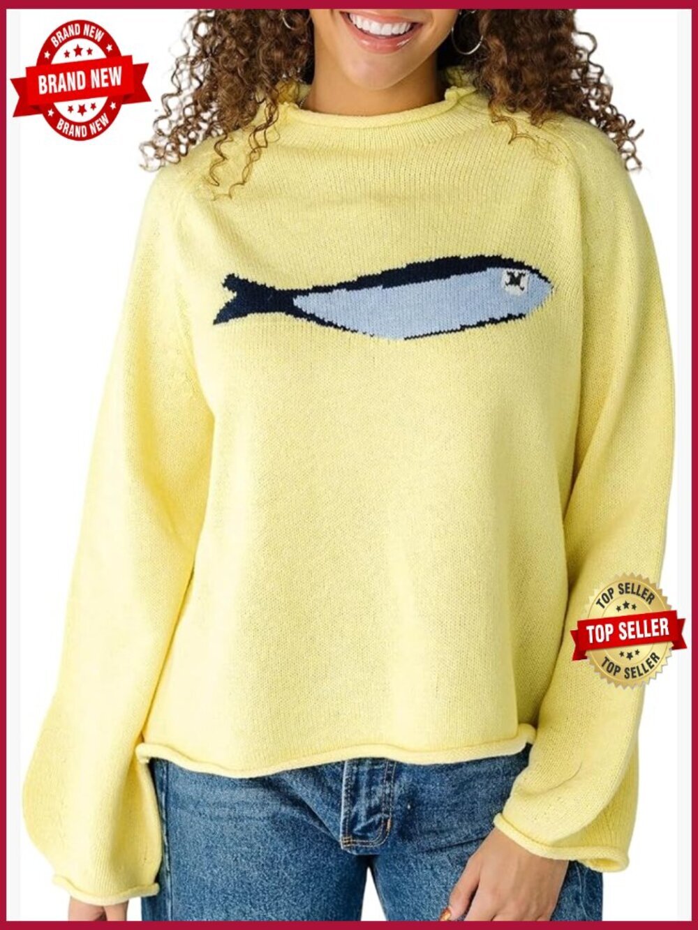 Oversized Roll Neck Chunky Knit Pullover Sweater - Cute Animal Graphic